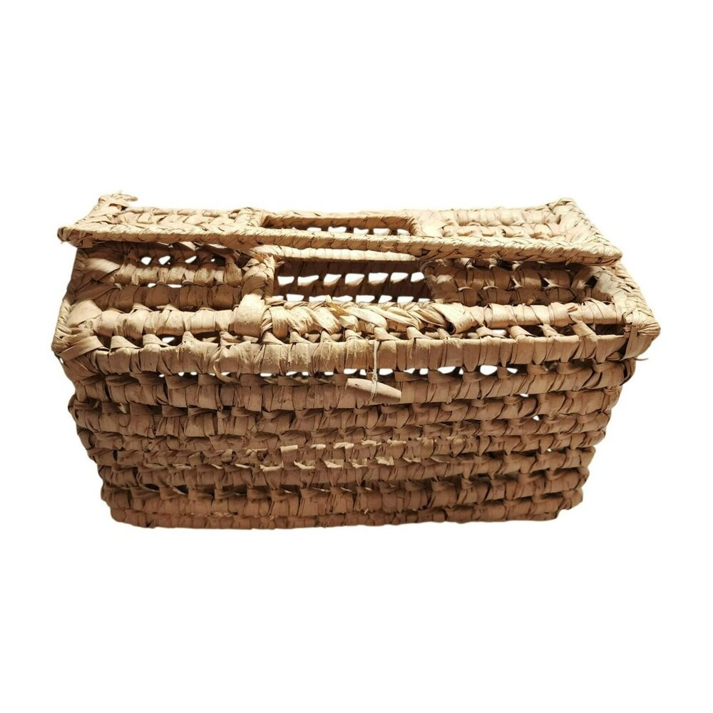 Handwoven Natural Straw Rectangular Basket With Lid For Storage Or Decor